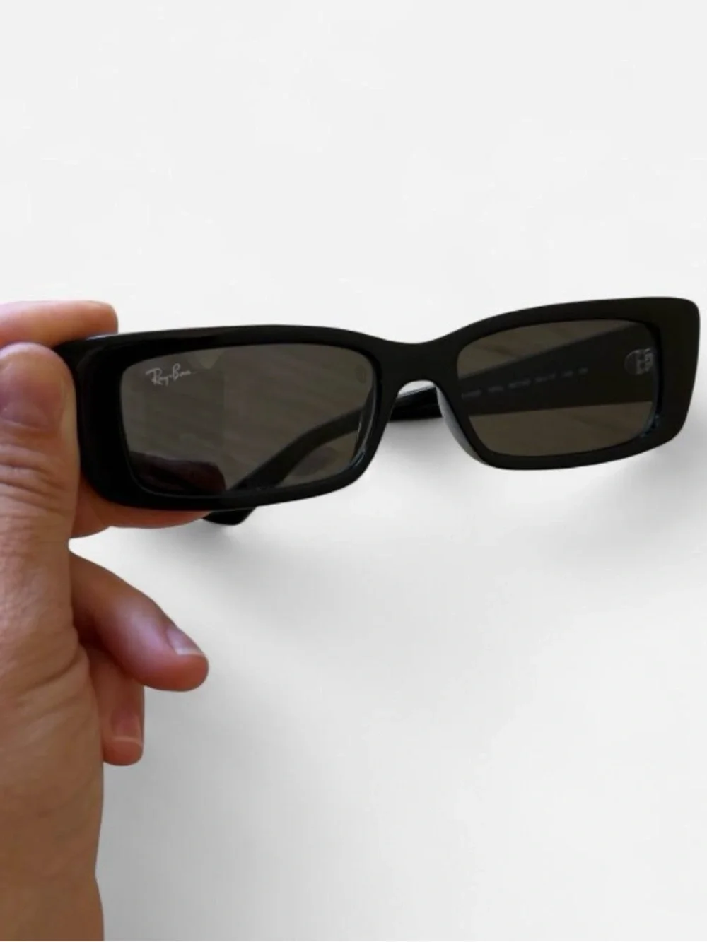 y2k Ray-Ban Kiliane Polished Black Rectangular Sunglasses Unisex Bio-based
